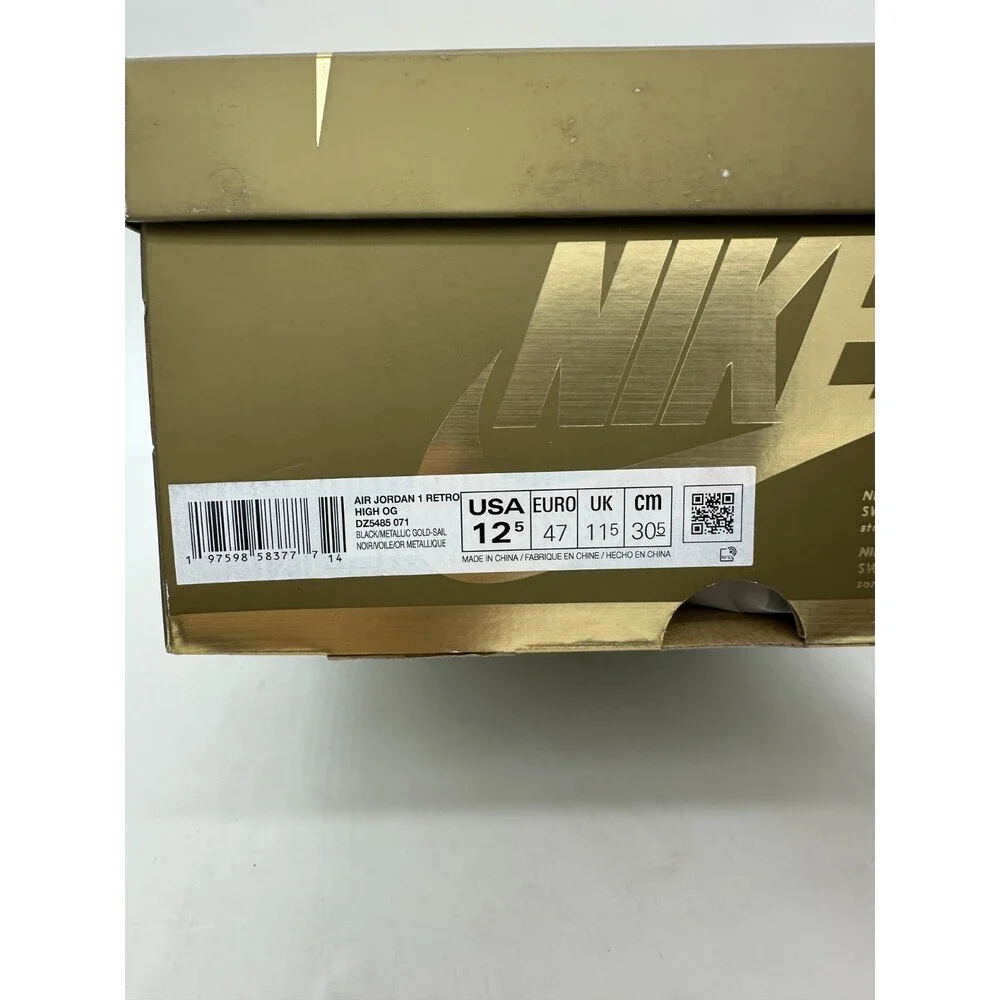 Air Jordan 1 High Retro Men's Size 12.5 Gold Black Athletic Shoes DZ5485 071